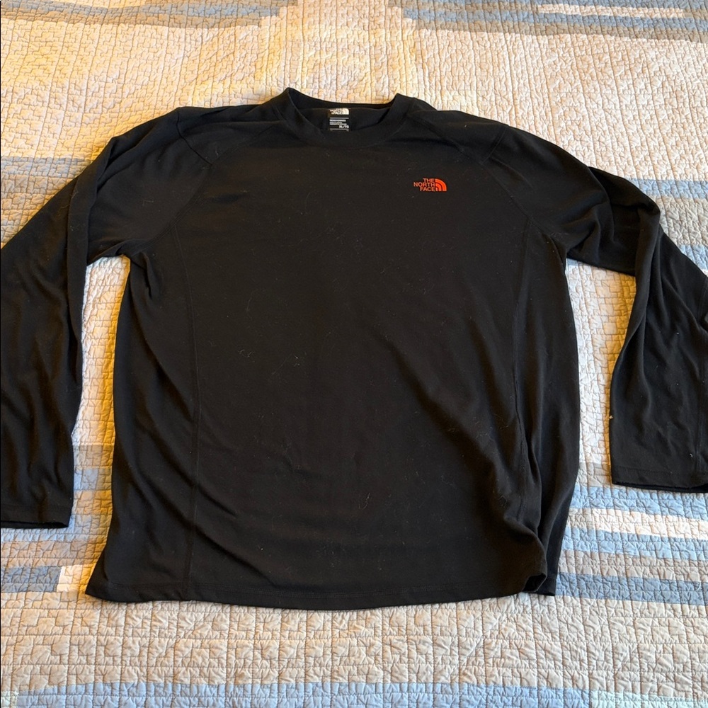 The North Face Navy Long Sleeve Shirt with Red Logo